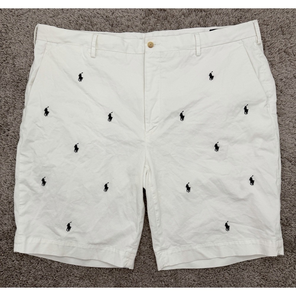 Men's Polo Ralph Lauren White Pony Embroidered Shorts Size 42 Tall